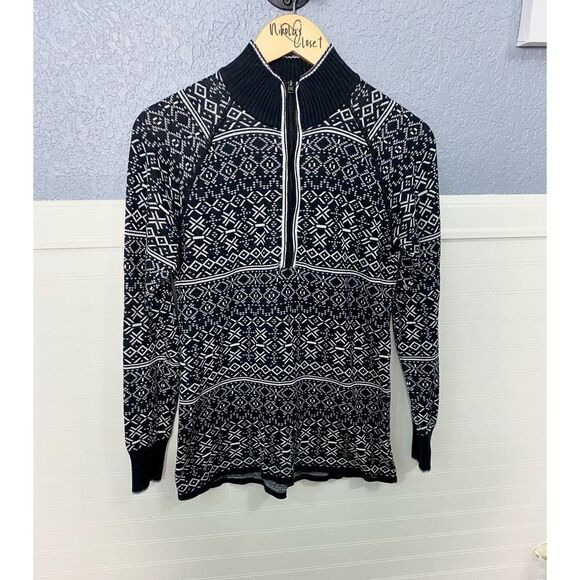 Eddie Bauer Black White Fair Isle Nordic Pullover Sweater - Picture 1 of 8